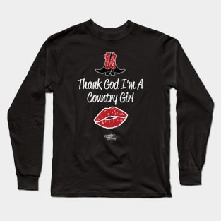 Thank God I'm A Country Girl - Red & Black Cowgirl Boots with Red Kiss Long Sleeve T-Shirt